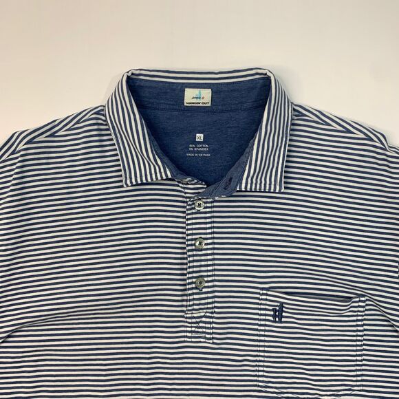 Johnnie-o Polo Shirt Mens XL Extra Large Cadet Blue Striped Stretch Cotton Golf - Picture 3 of 14